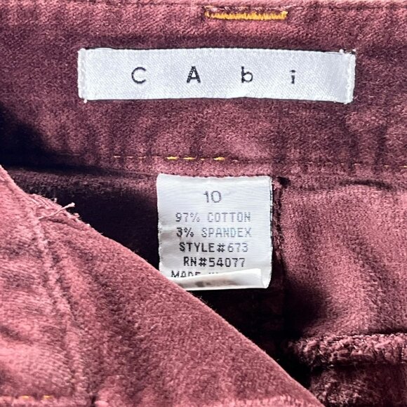 CAbi Burgundy Velour Pants 10 Velvet MidRise Straight Leg Rivets Gold Stitching - Picture 5 of 13